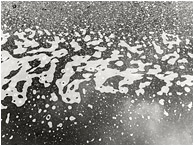 Pavement, Foam: Salmon Arm, BC, Canada (2016) - Fine art black and white photo of foam and reflections of the clouds in a roadside puddle