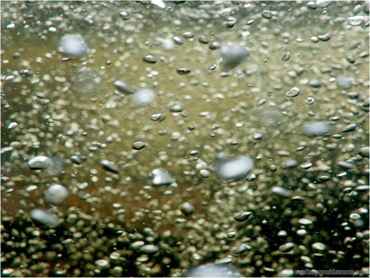Silver Bubbles, Dark Water: Near San Ignacio, Belize (2010-05-10) - Abstract underwater photograph showing bubbles like mercury rising from the dark depths of a mountain creek